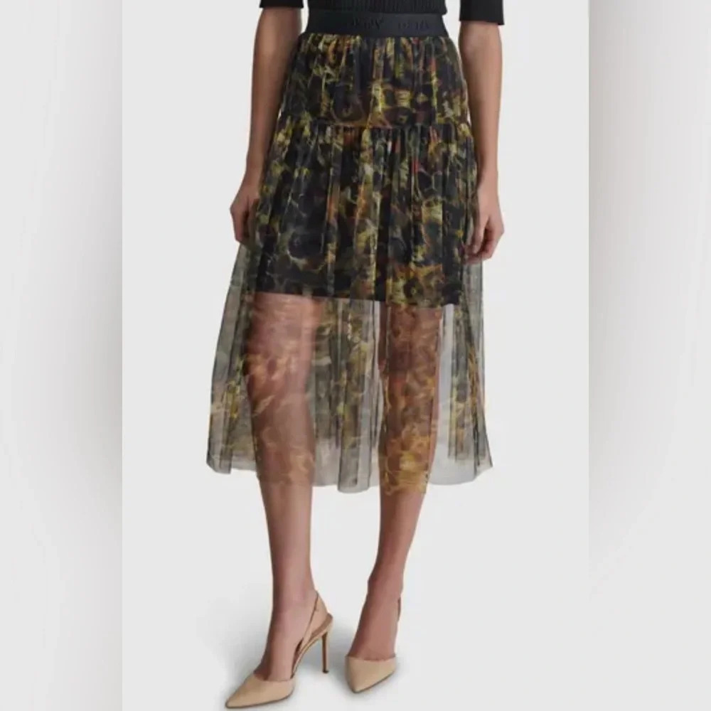 DKNY Logo Band Tulle Skirt Animal Print Women’s M - NWT